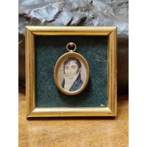 19th C, Old Framed Miniature Portrait Of A Man 