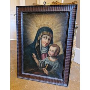 Huile Sur Toile Vierge à l'Enfant XVIII ème S 