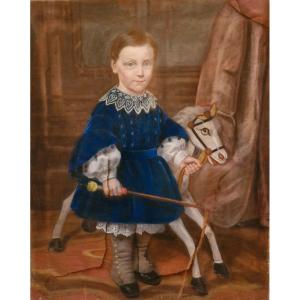 Pastel Enfant Et cheval XIX Ème S 