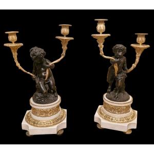 Pair Of Clodion Bronze Candlesticks