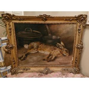 Nature morte au lièvre, huile sur toile 