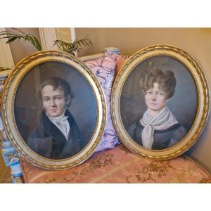 Paire de portraits, pastel