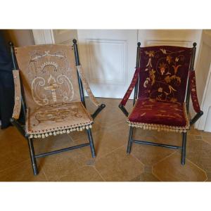 Paire de fauteuils pliables Époque Napoléon III 