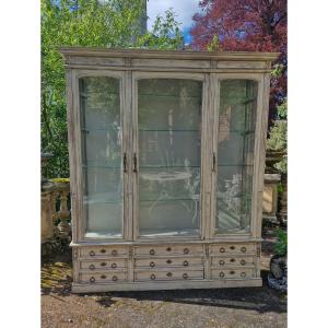 Vitrine de magasin 19 Ème de style Louis XVI, meuble à tiroirs