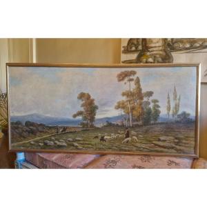 Painting Shepherd And His Flock Of Sheep