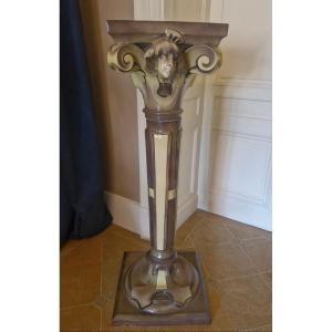 Barbotine Column With Grotesque Decoration