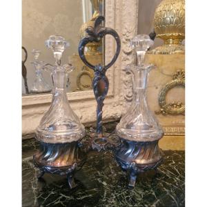 Oil And Vinegar Cruet In Silver-plated Metal