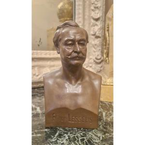 Buste en bronze figurant Ferdinand De Lesseps, Barbedienne