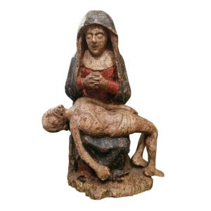 Pietà en bois Polychrome Époque XVII Ème S