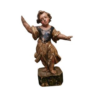 Ange en bois sculpté Polychrome XVIII Ème s