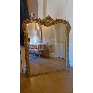 Miroir de cheminée doré d'époque Napoléon III 