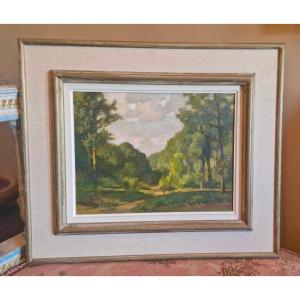 André Charigny, peinture Huile matin en forêt au printemps