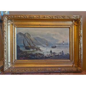 Peinture représentant une marine Époque XIX Ème S