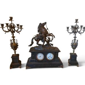 Garniture de cheminée Napoléon III, bronze de Coustoutou