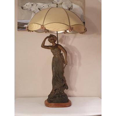 Emile Grégoire, Grande Lampe En Terre Cuite 