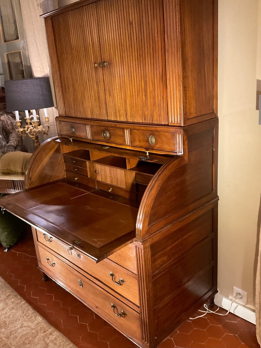 Petit Bureau à Cylindre-bibliothèque Louis XVI en acajou Blond. -photo-7