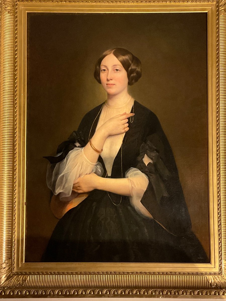 Très Grand Portrait De Dame De Qualité Du 19ème Siècle. -photo-3