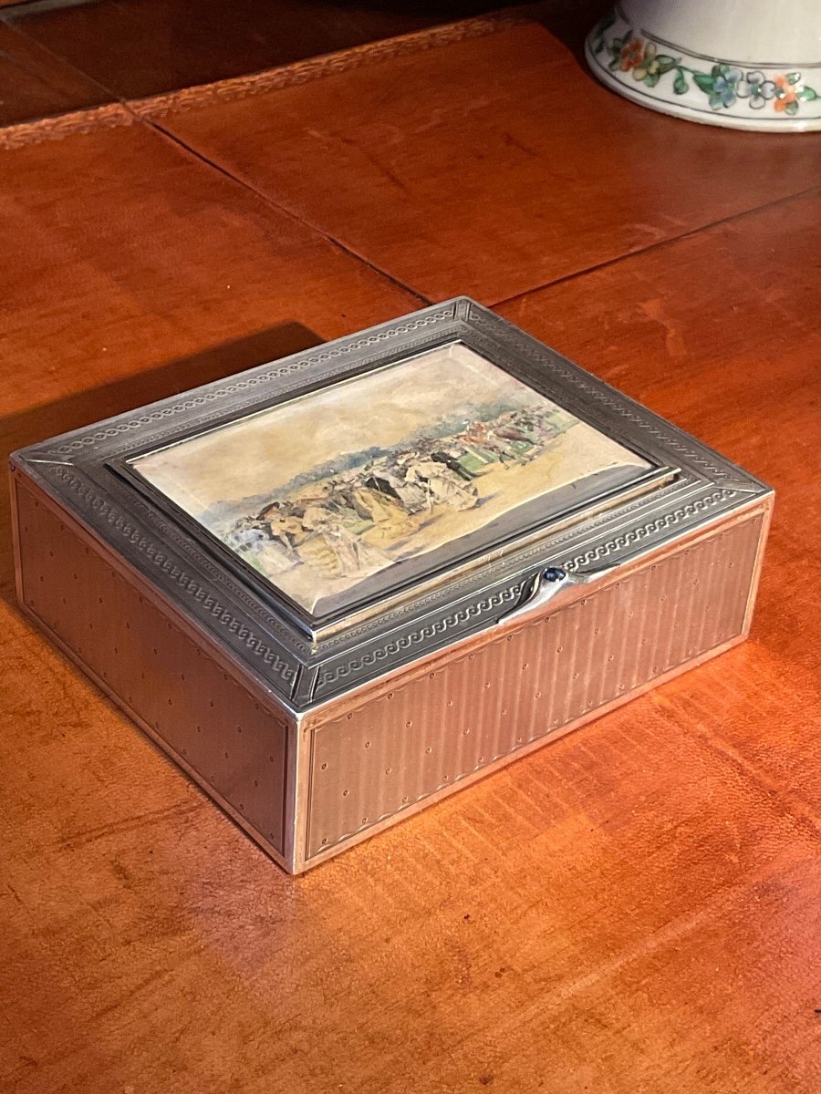 Boîte En Argent Risler Et Carré. Aquarelle De Gérald Laffite. -photo-4