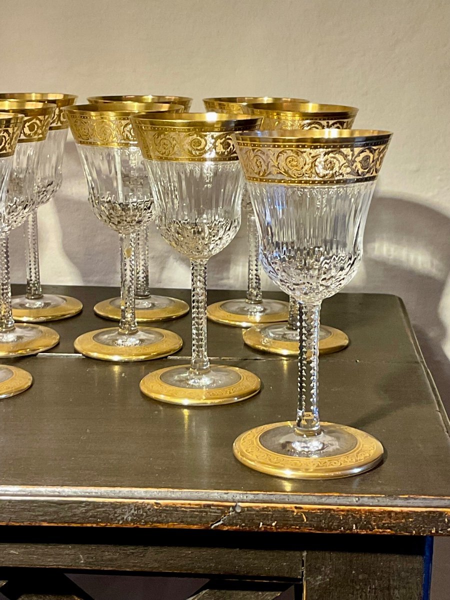 . Thistle Or. Saint Louis. 12 Verres à Vin Blanc. -photo-2