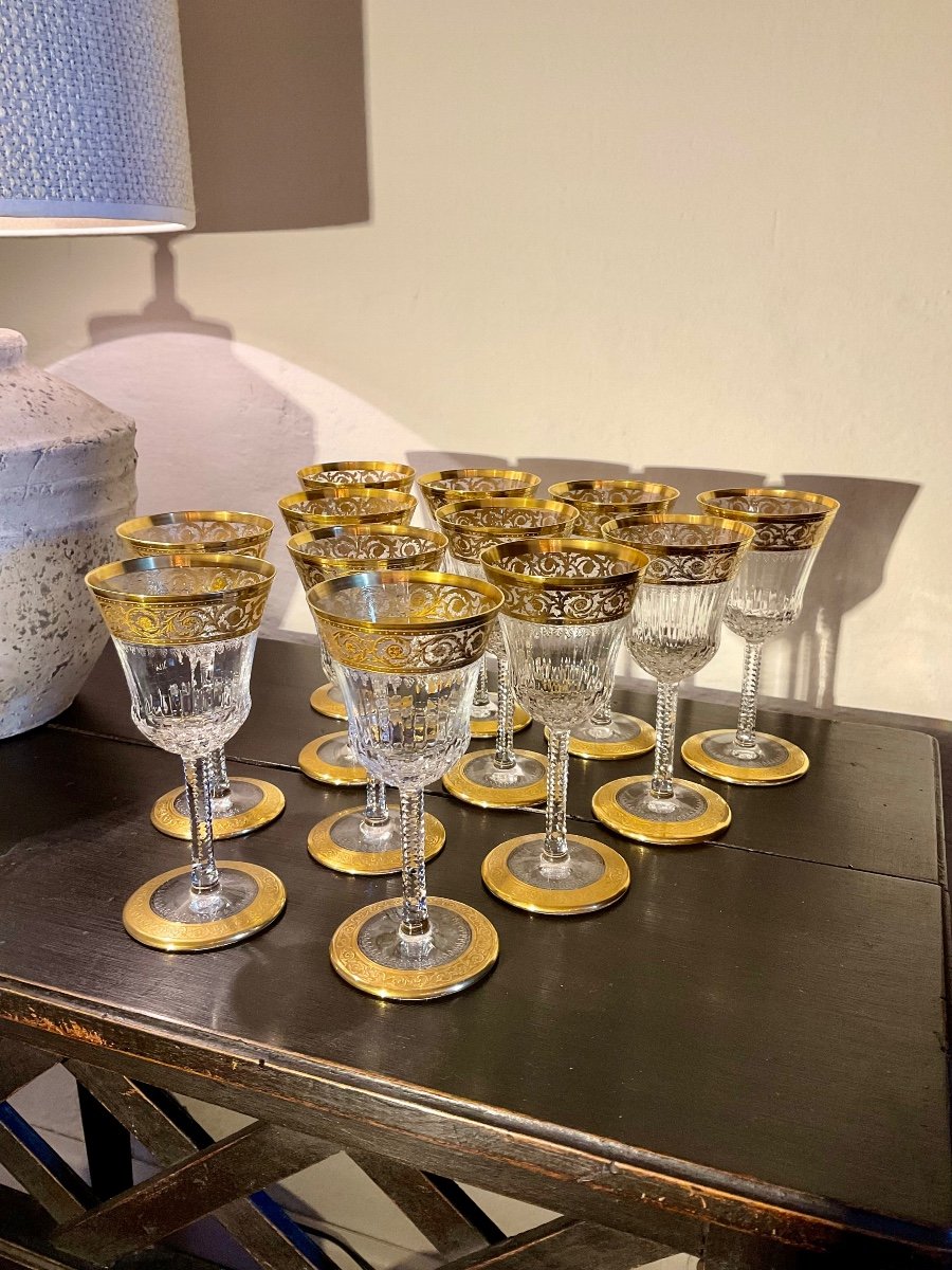 . Thistle Or. Saint Louis. 12 Verres à Vin Blanc. -photo-4