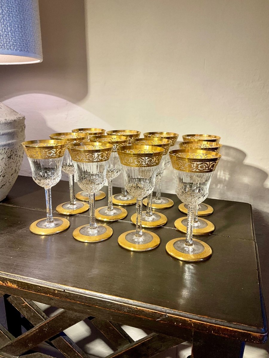 . Thistle Or. Saint Louis. 12 Verres à Vin Blanc. -photo-5