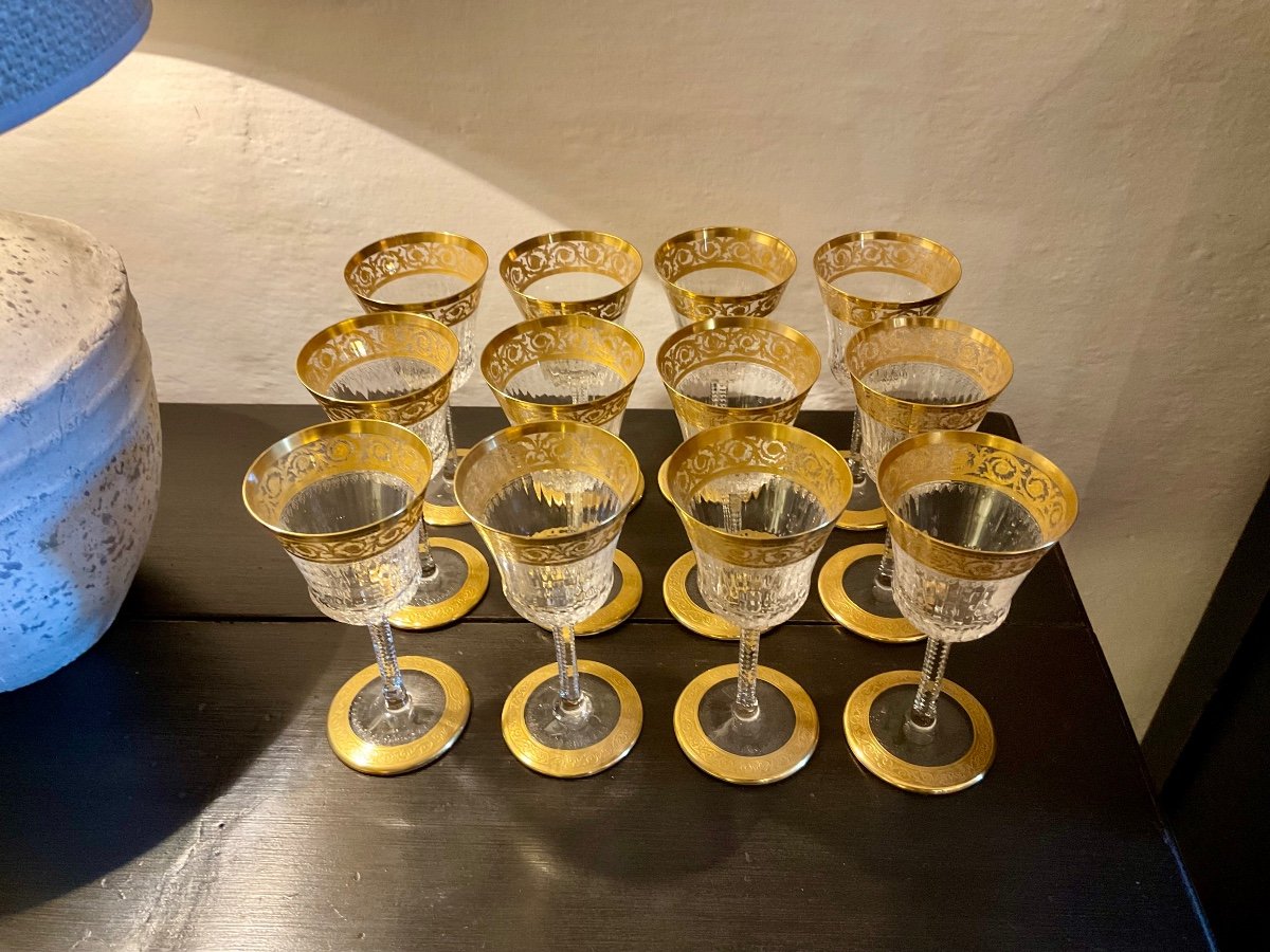 . Thistle Or. Saint Louis. 12 Verres à Vin Blanc. -photo-8