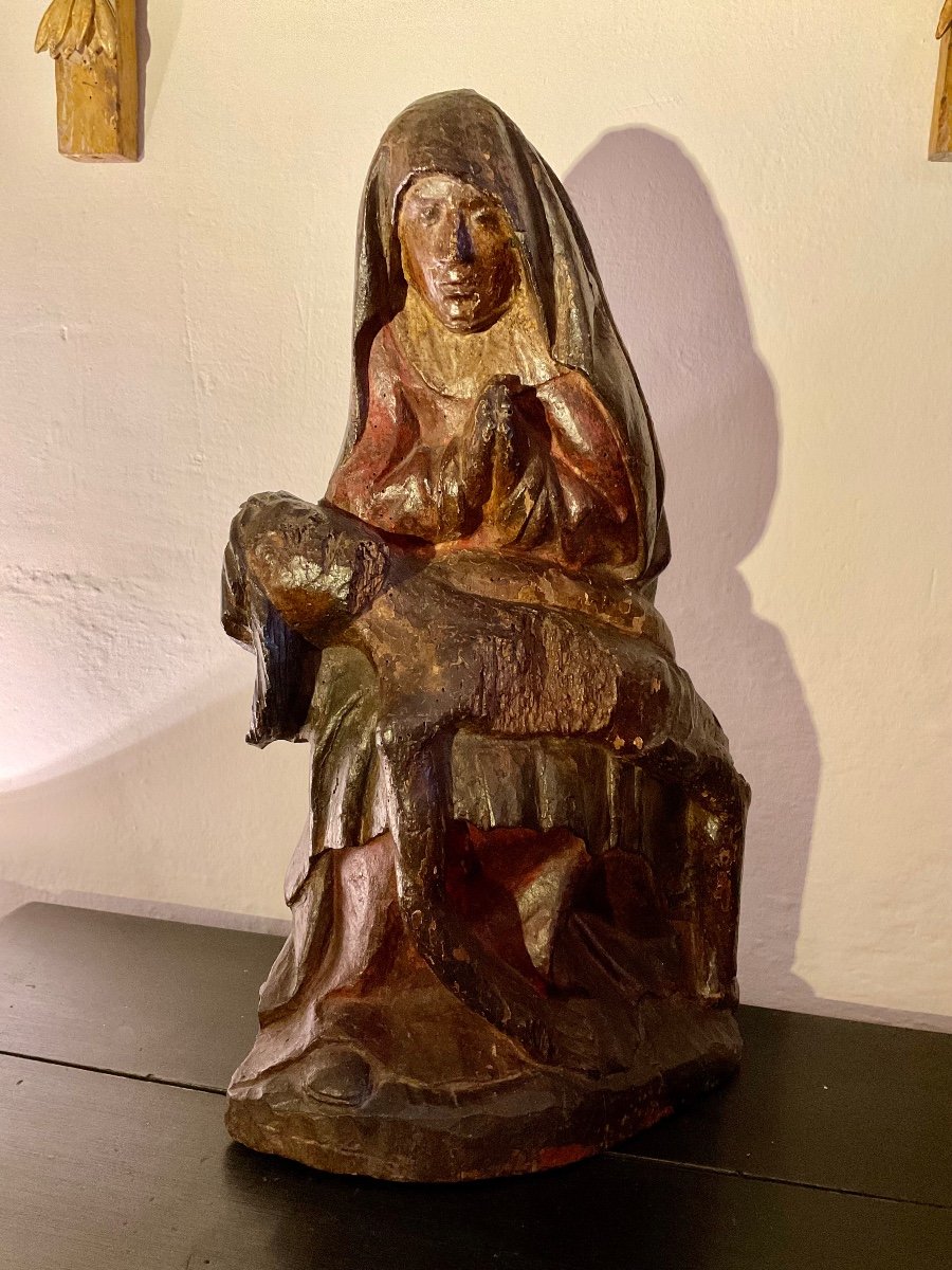 Virgin Of Pieta Or “pieta”. Polychrome Carved Wood.-photo-8