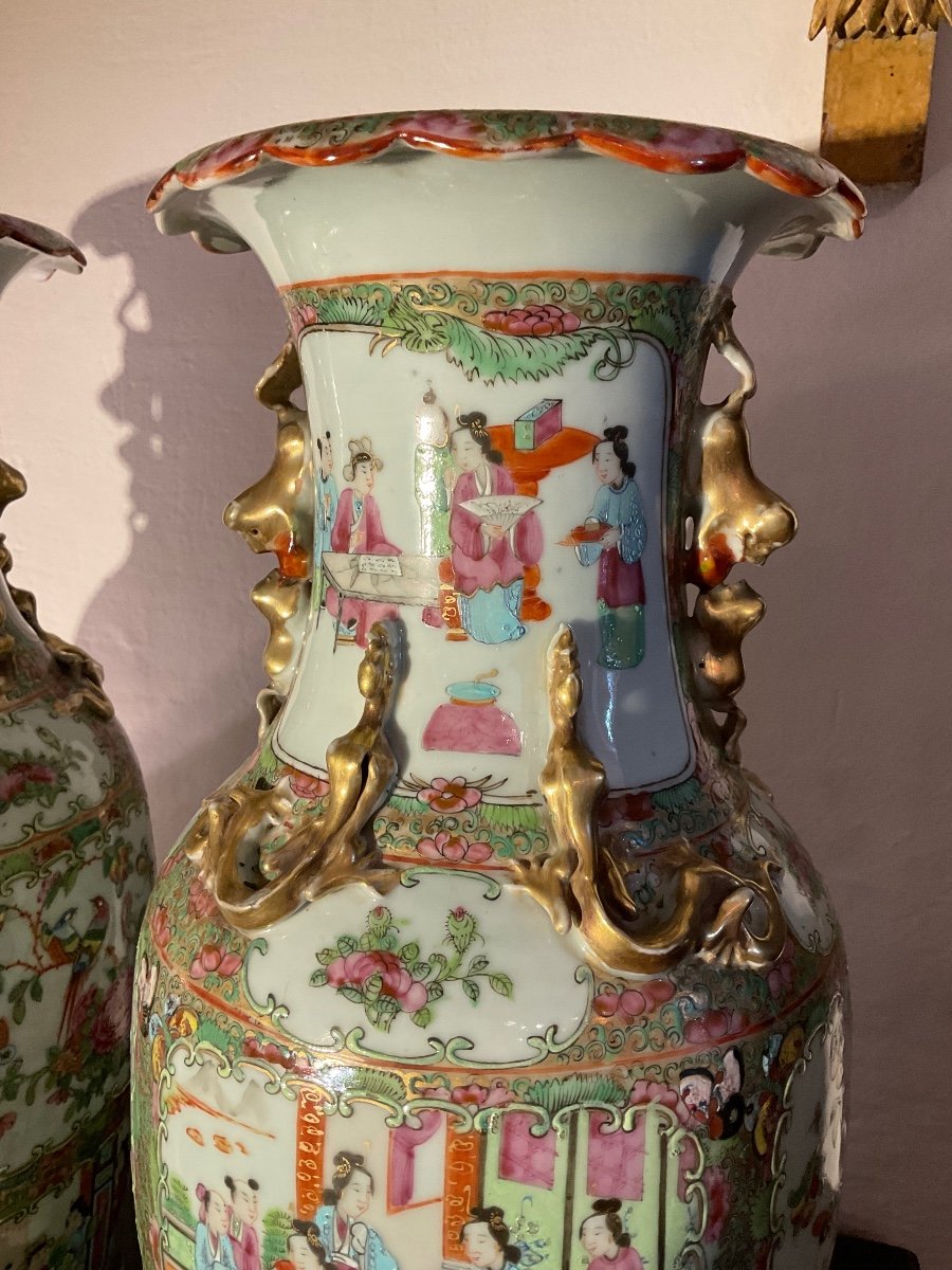 Paire De Vases Porcelaine De Canton. 19ème Siècle. -photo-7