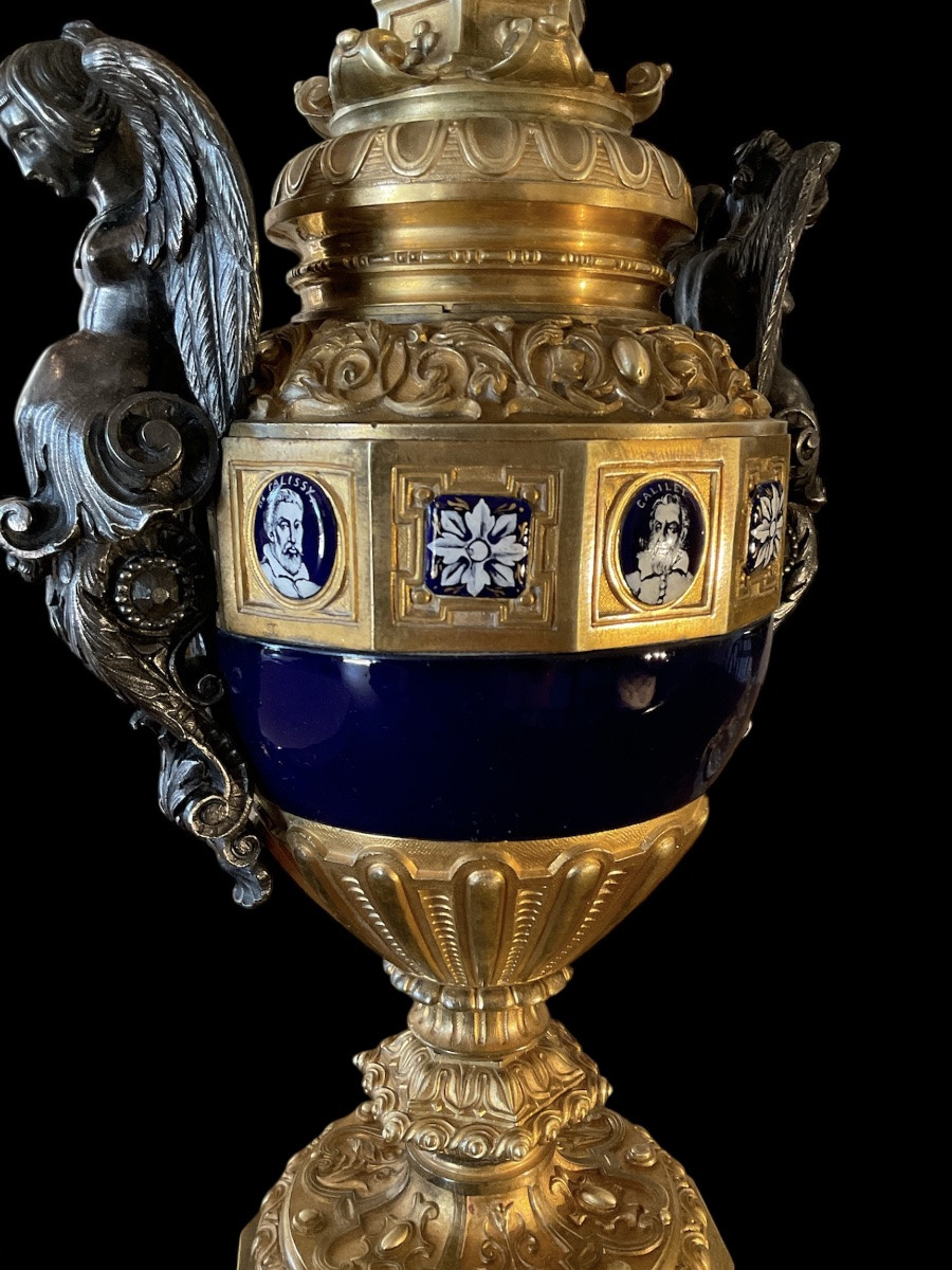 Pair Of Gilt Bronze And Porcelain Lamps. Napoleon III Period-photo-3