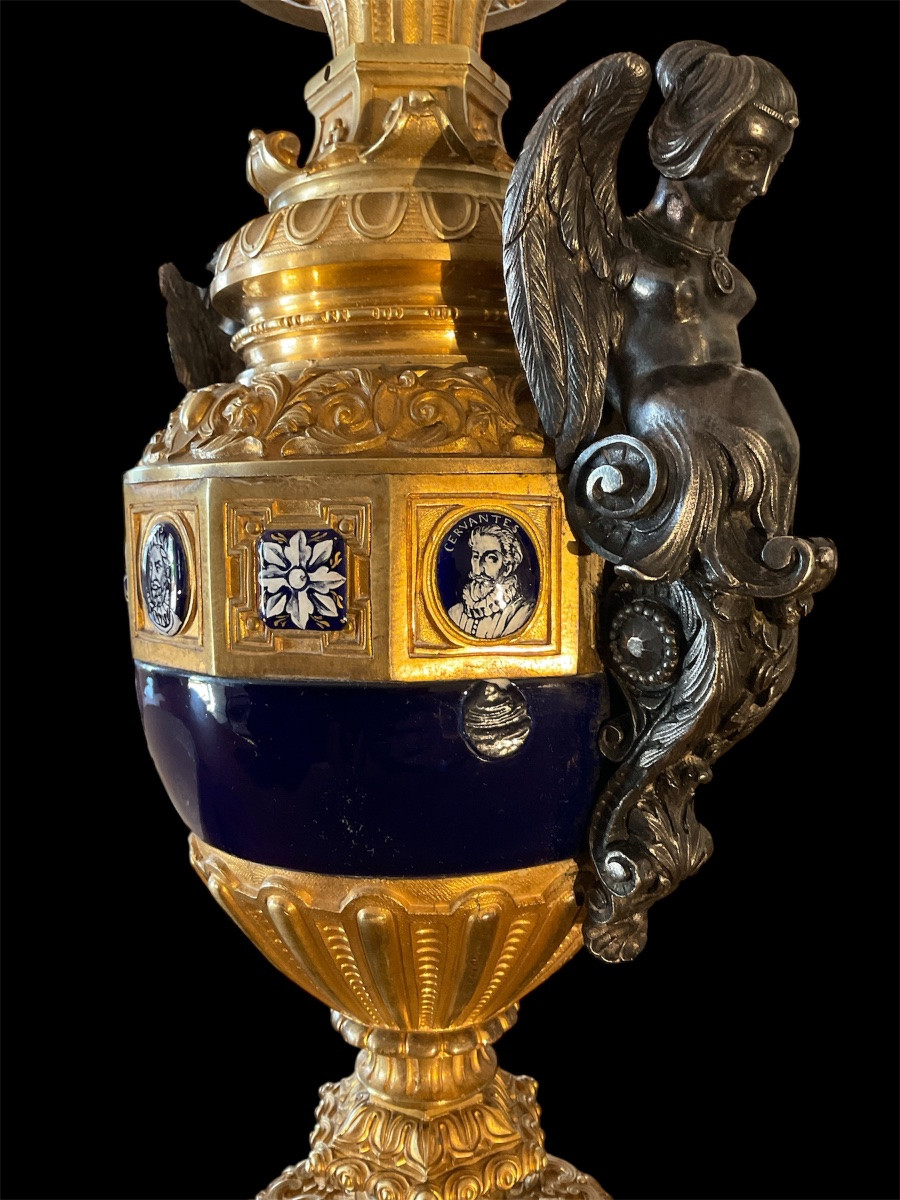 Pair Of Gilt Bronze And Porcelain Lamps. Napoleon III Period-photo-3