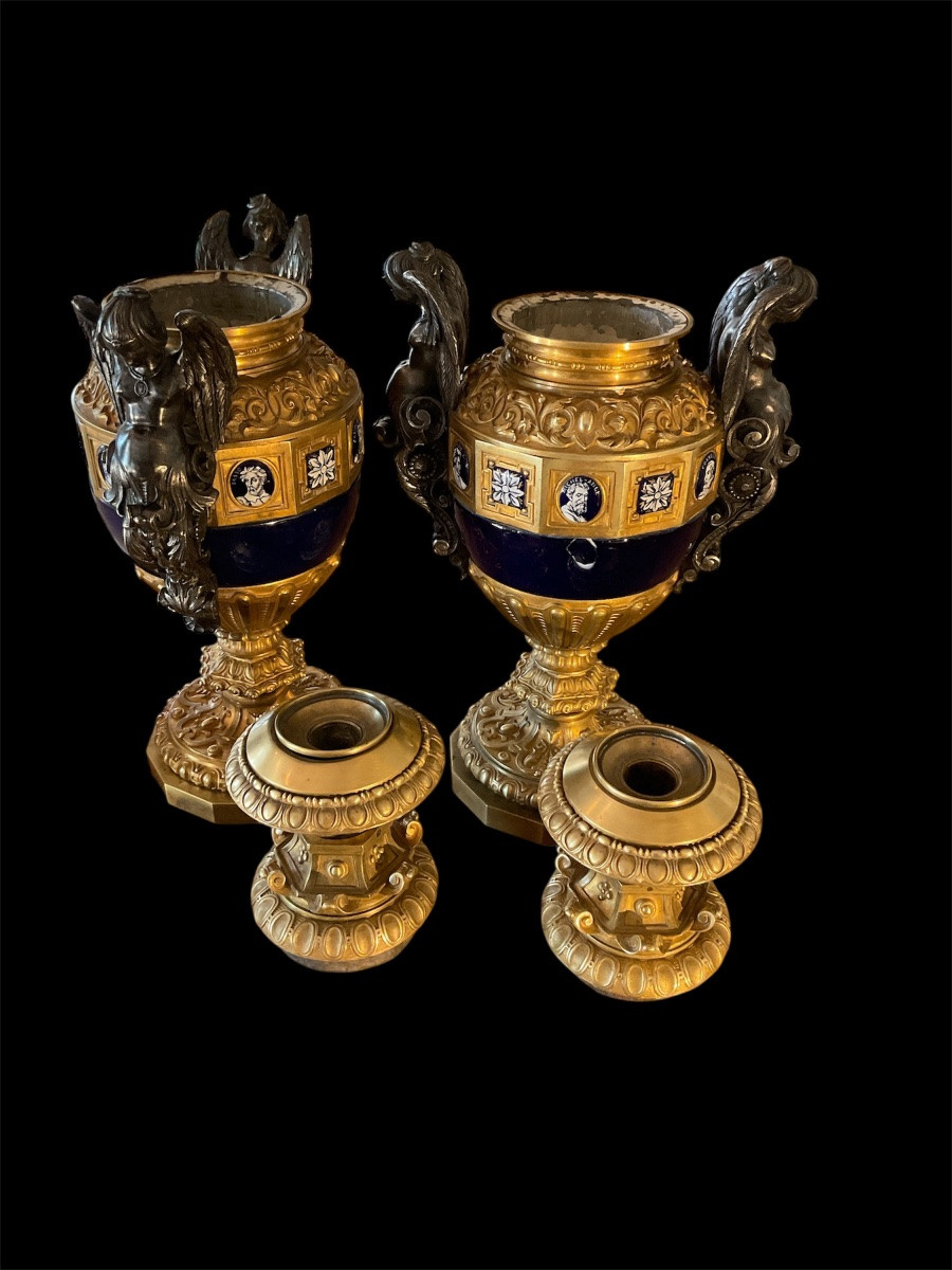 Pair Of Gilt Bronze And Porcelain Lamps. Napoleon III Period-photo-6