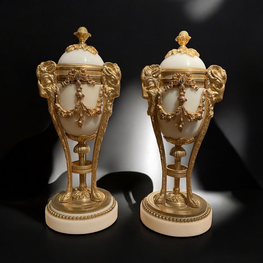 Pair Of Marble And Gilt Bronze Cassolettes-photo-2