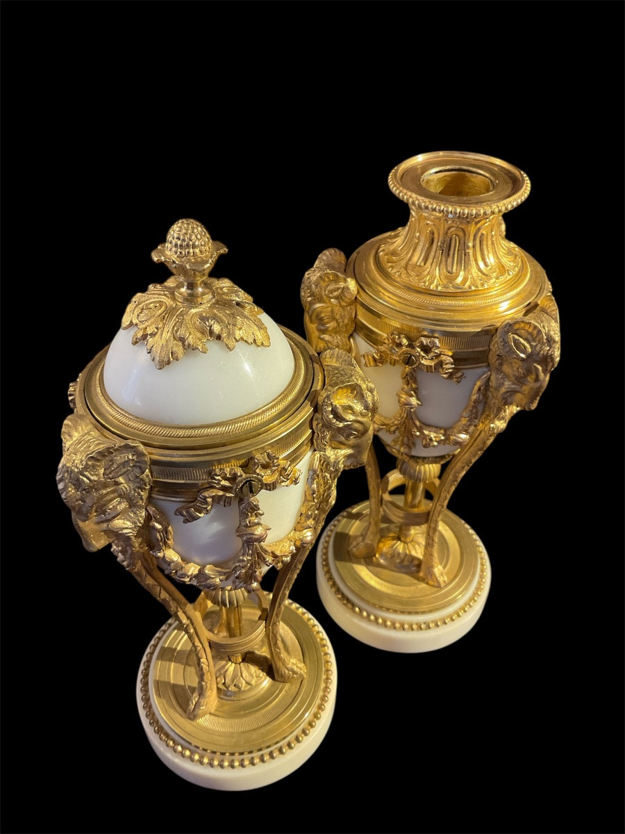 Pair Of Marble And Gilt Bronze Cassolettes-photo-3