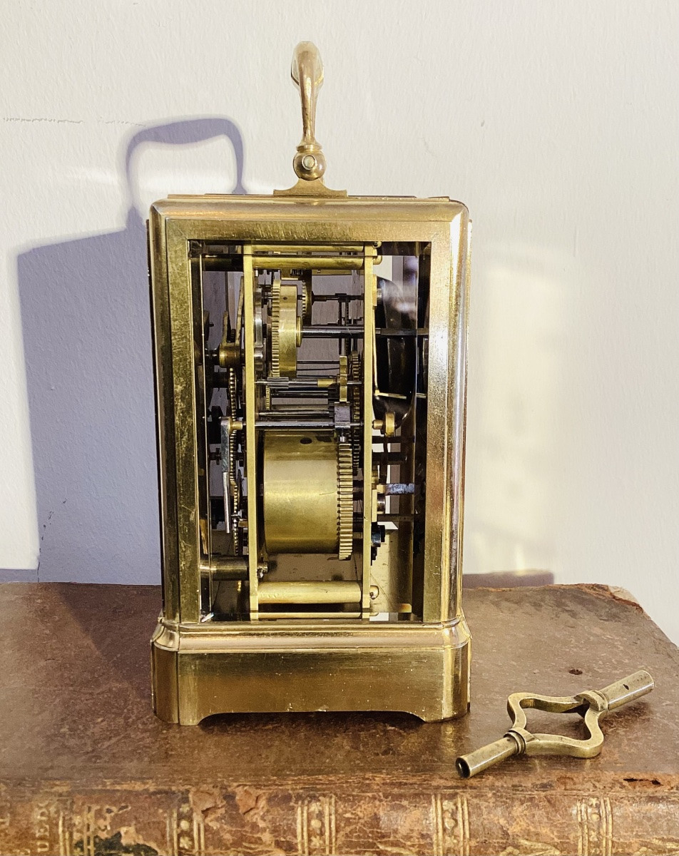 Pendulette de voyage en laiton doré signée Bourdin.-photo-1