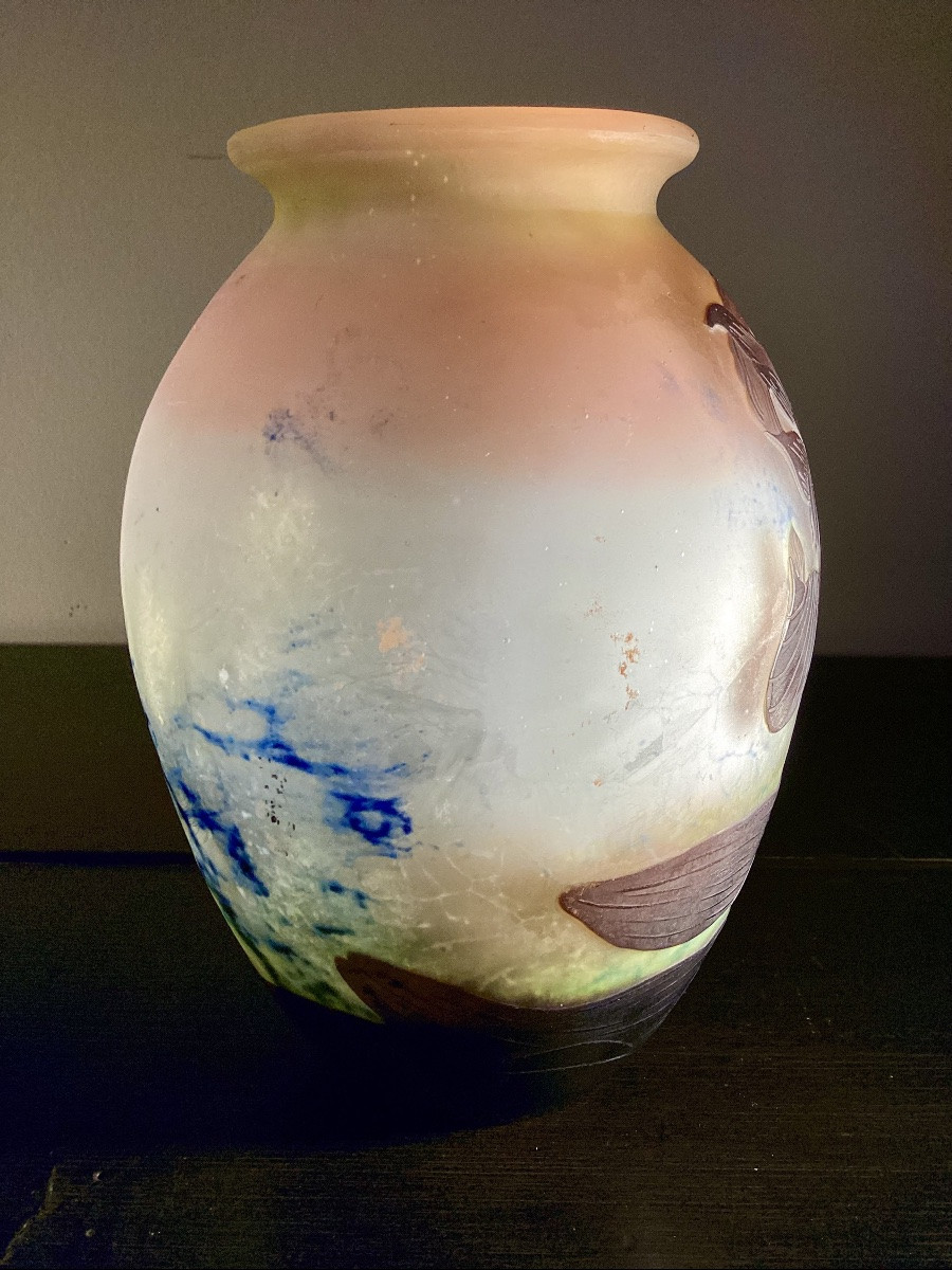 “orchids” Emile Gallé, Vase With Acid-etched Flower Decoration. -photo-4