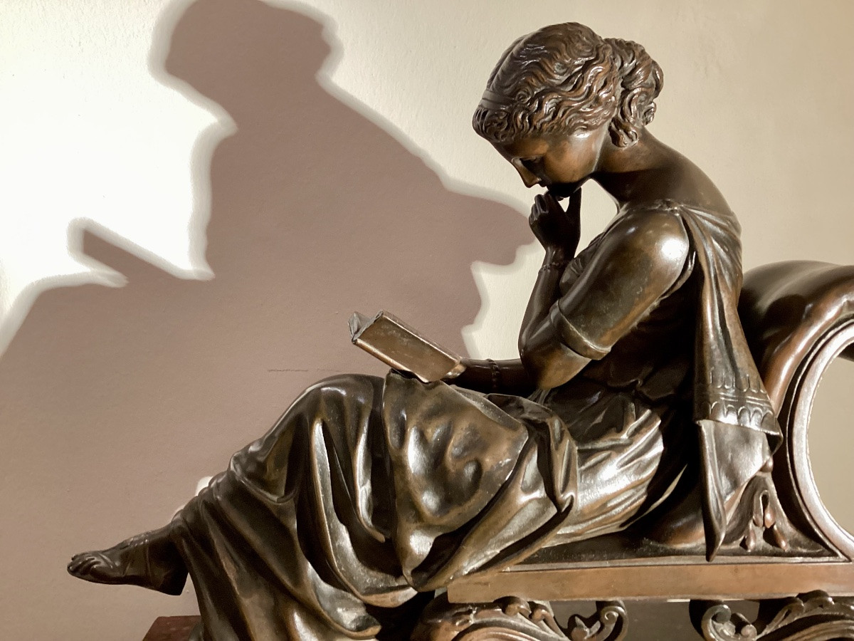 Bronze By Mathurin Moreau (1822-1912), Woman Reading.-photo-2