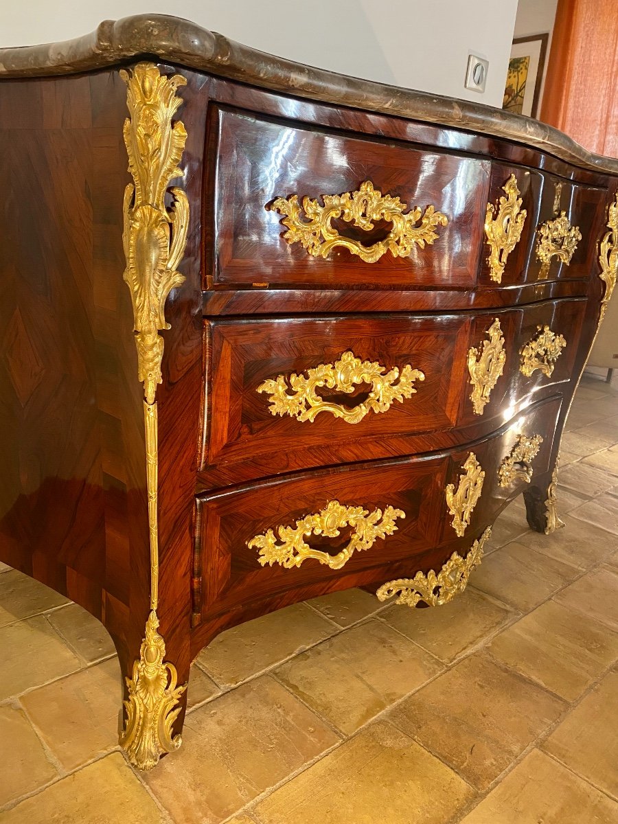 Petite Commode régence  marqueterie de palissandre. Début du 18ème siècle. -photo-7