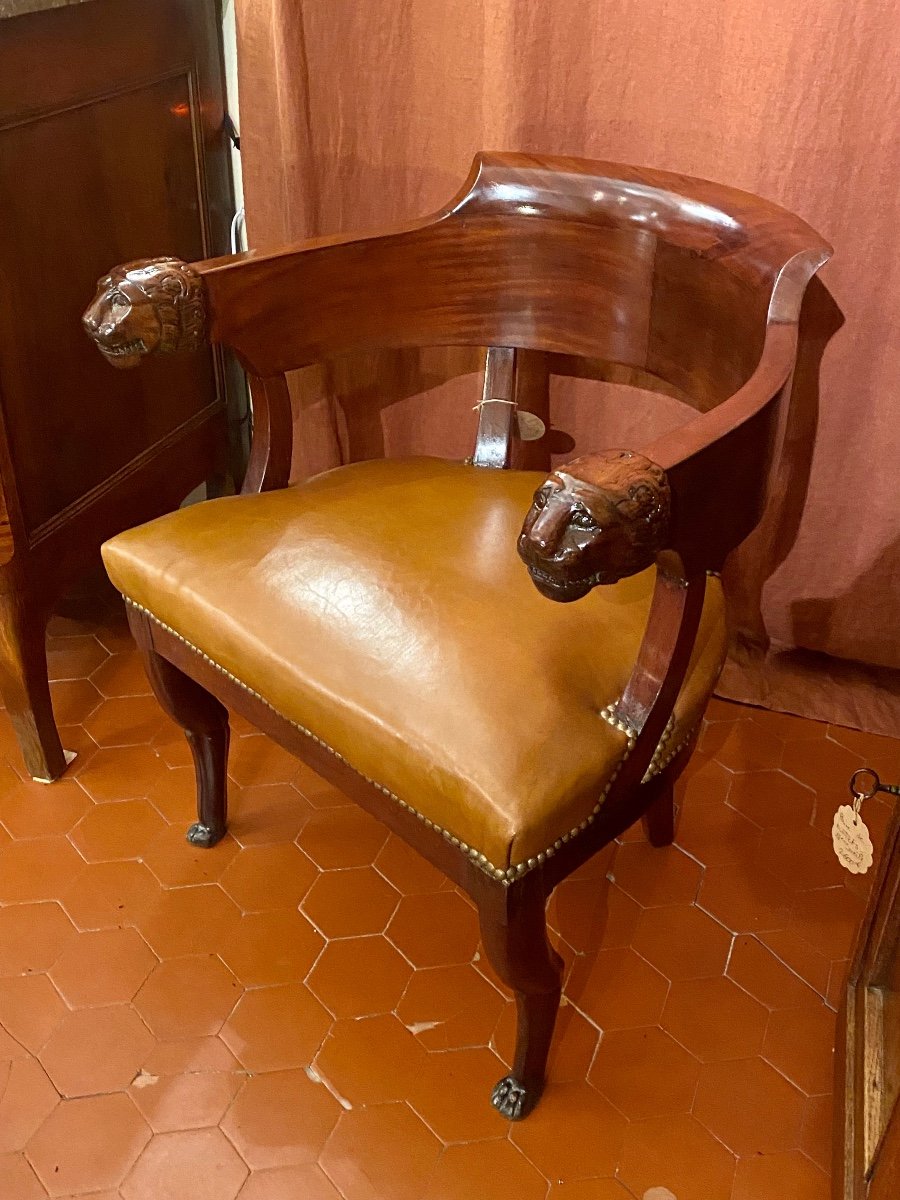 Fauteuil De Bureau Empire Aux « têtes De Lions »-photo-4