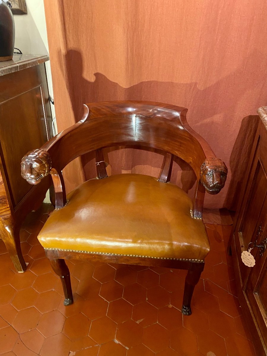 Fauteuil De Bureau Empire Aux « têtes De Lions »-photo-3