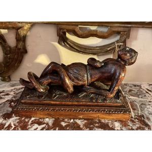 Sculpture En Bois, « Moine En Proie à La Tentation »