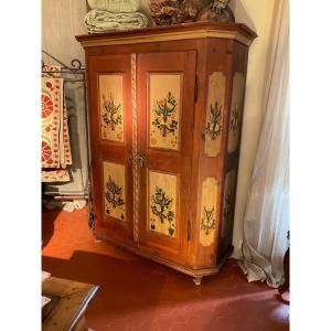 Small Painted Tyrolean Wardrobe From The 18th Century.