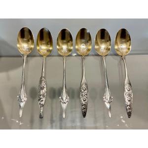 Amélie Cardeilhac. Rare Suite Of 6 Silver Tea Spoons.