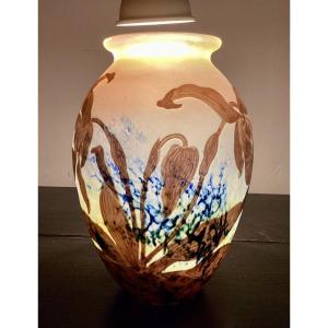 “orchids” Emile Gallé, Vase With Acid-etched Flower Decoration. 