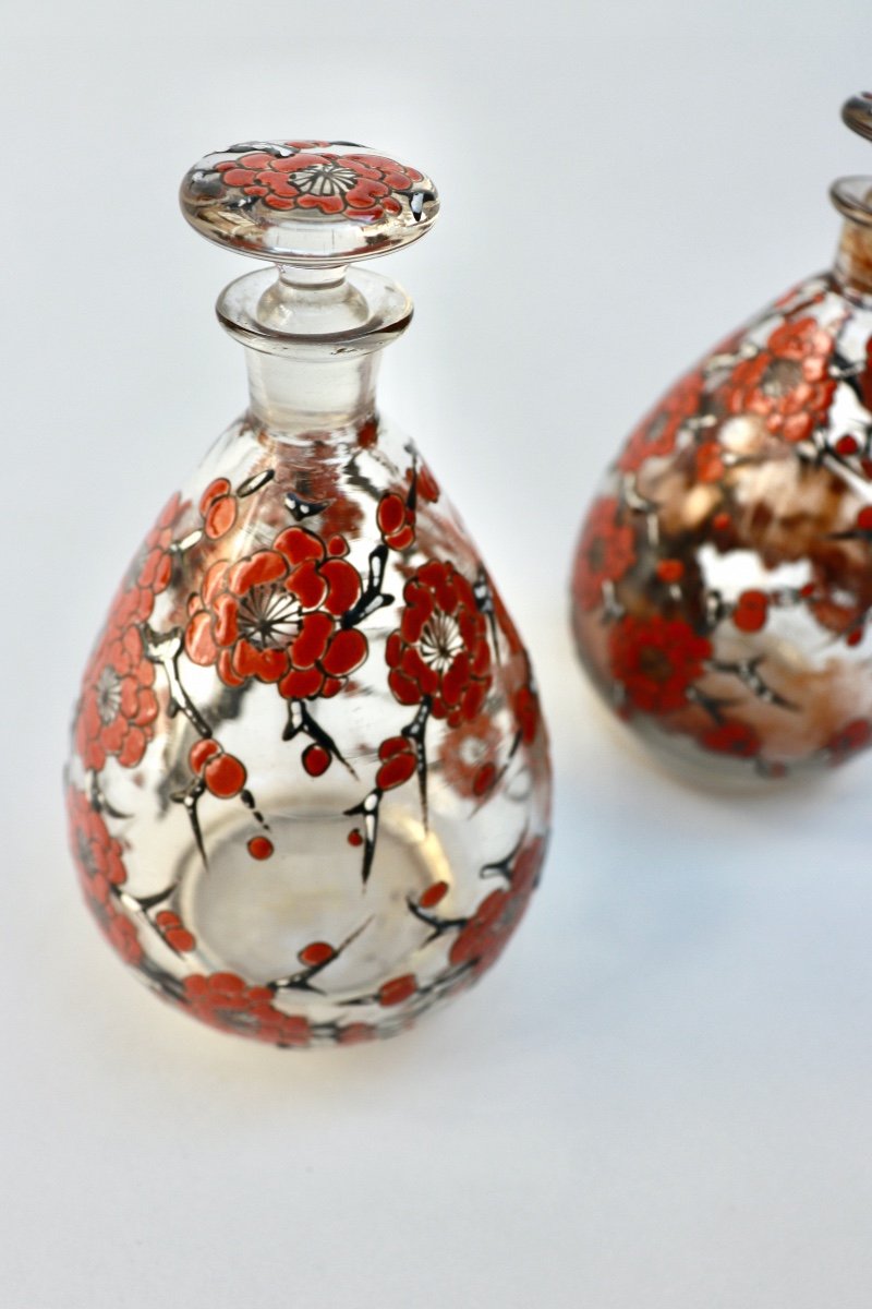 Pair Of Enameled Bottles. Japanese. Delvaux Paris. H 17 Cm-photo-3