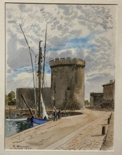 Raymond Enard (1902-1982). Watercolor. Saint Nicolas Tower. La Rochelle. 1956-photo-2