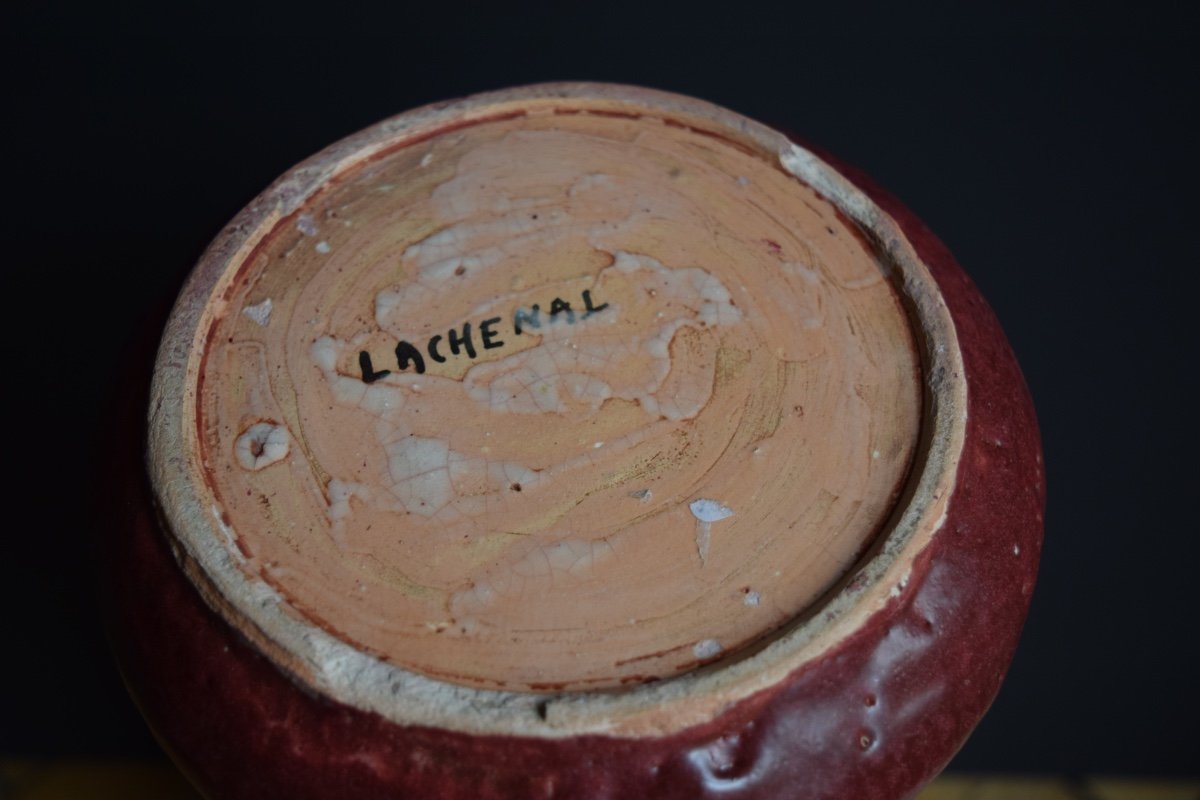 Lachenal. Velvety Red Vase. H 18.5 Cm. Circa 1900-photo-4