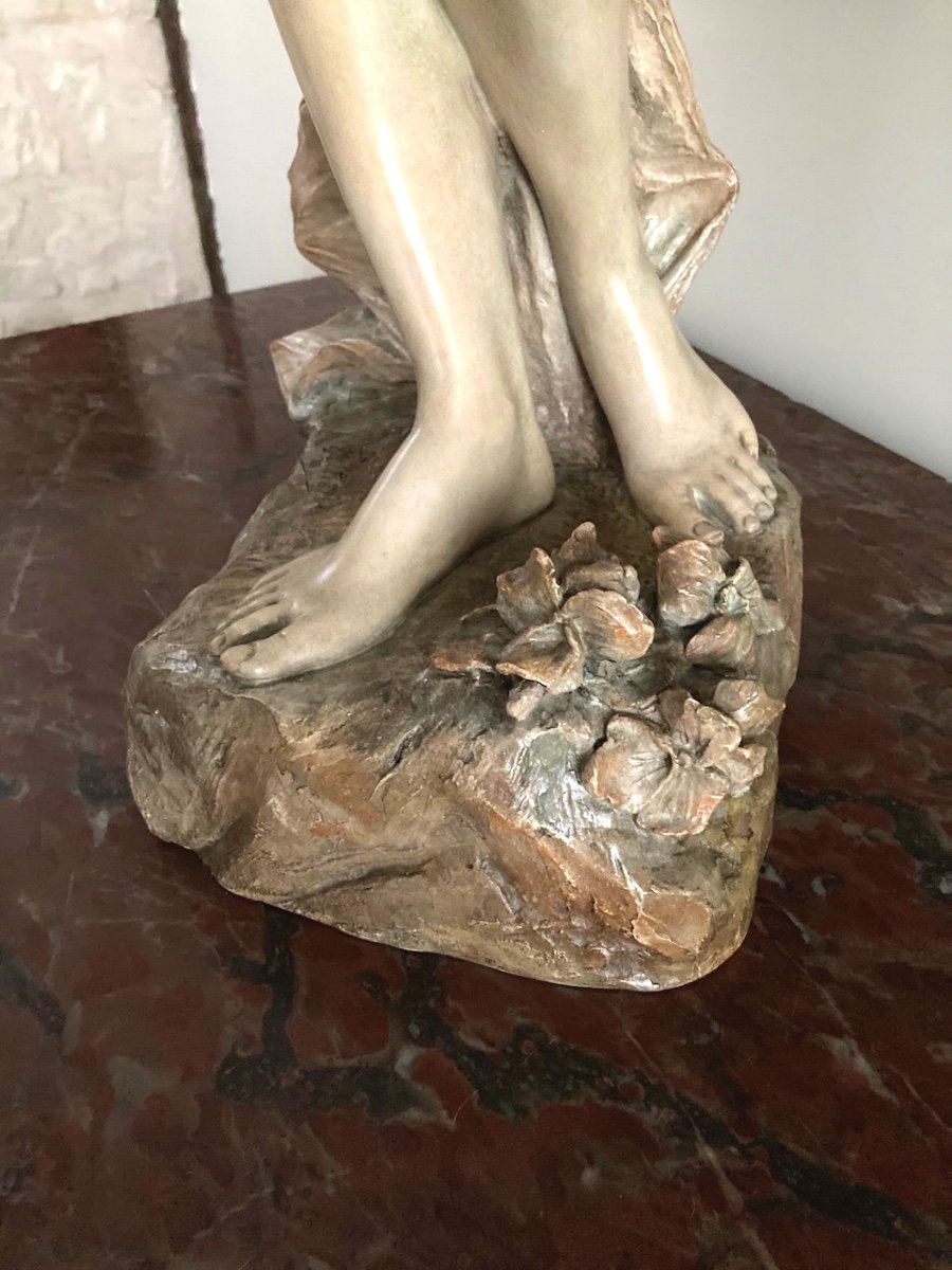 Thérèse Peltier. Sculpt & F Goldscheider. Le Printemps Terre Cuite. Art Nouveau. H 114-photo-3