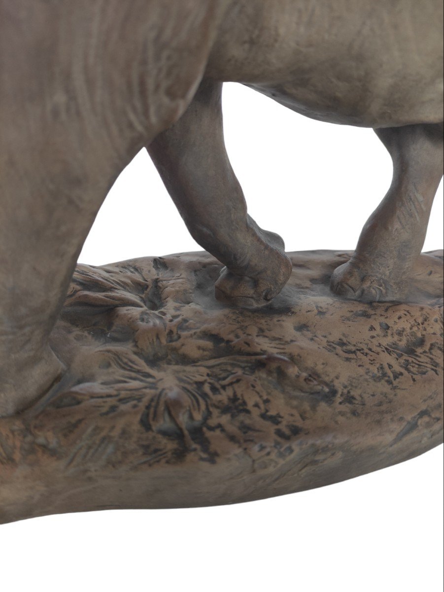 Ytiga Noumata. Manufacture Nationale De Sèvres. Elephant avec souris. Grès tendre. 1936. H25 cm-photo-2