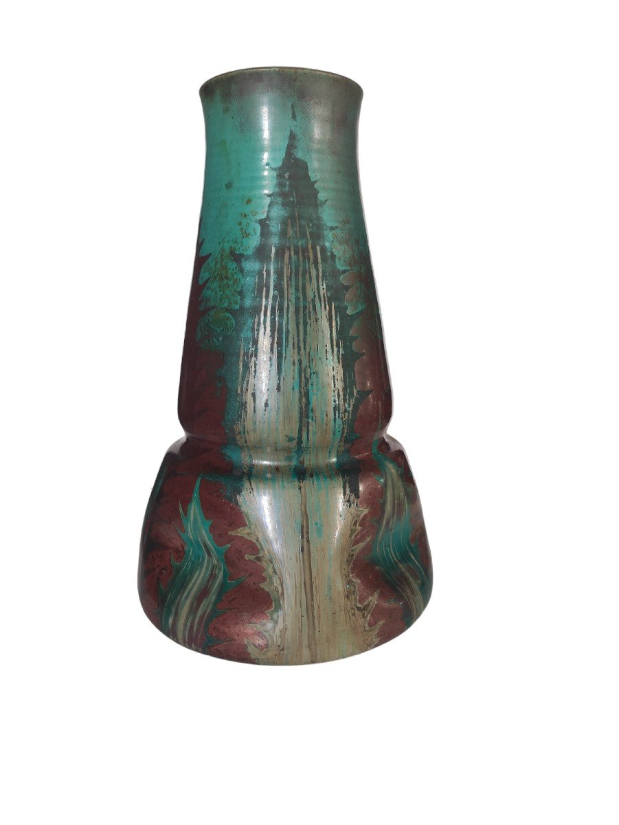 Levy-dhurmer & Clément Massier. Autumn Vase. Metallic Enamels. H 36 Cm. 1887-1895-photo-2