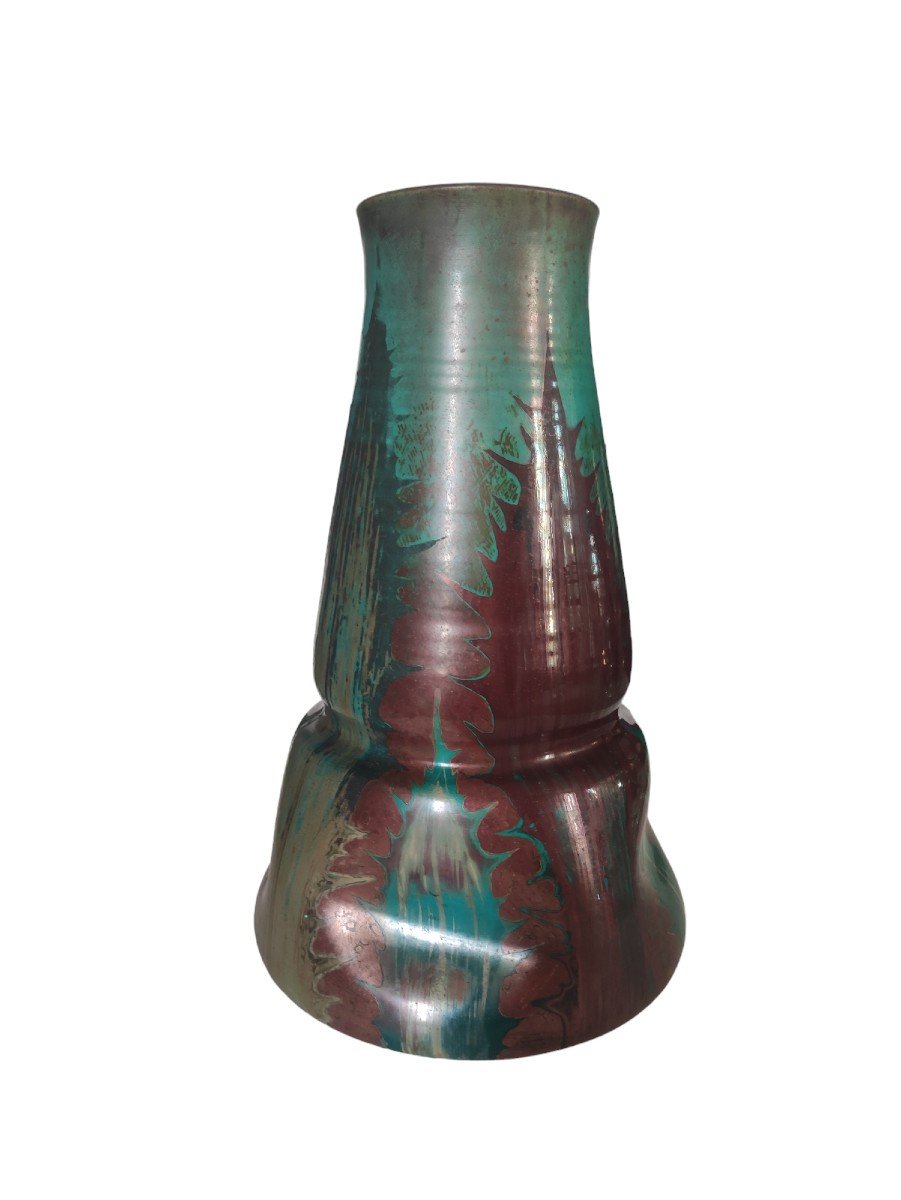 Levy-dhurmer & Clément Massier. Autumn Vase. Metallic Enamels. H 36 Cm. 1887-1895-photo-3